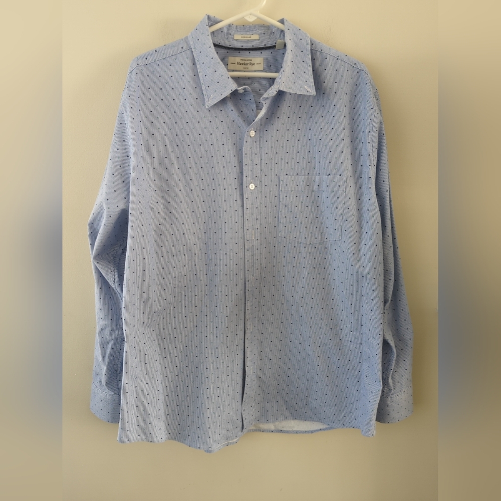 Hawker Rye stretch blue Long sleep button down men's extra large short
